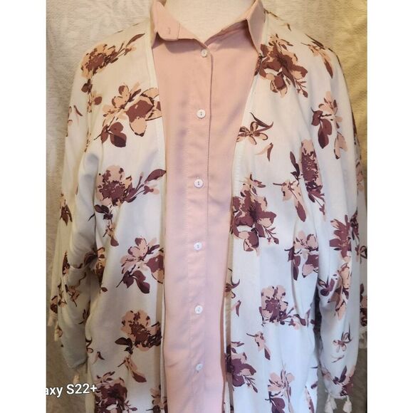 C21 Burgundy and peach floral kimono with fringe trim - Picture 4 of 15